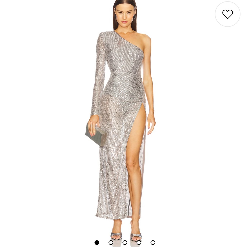 Michael Costello Silver Asymmetrical Gown